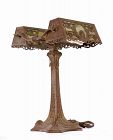 1910's Wilkinson Slag Glass Overlay Bronze Double Desk Lamp