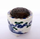 1900' Japanese Arita Kakiemon style Incense Burner Censer Koro Silver