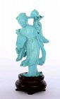 1940's Chinese Turquoise Carved Carving Lady Figure Figurine