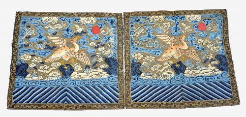 1900's Chinese Pair Civil Rank Badge Kesi Embroidery