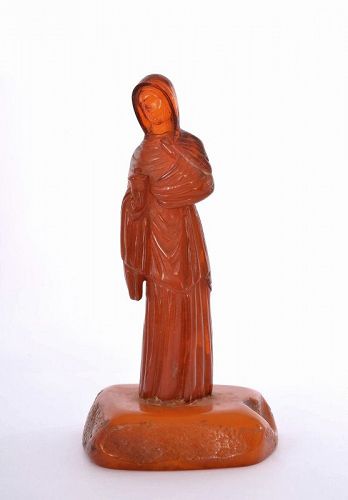 Antique Butterscotch Amber Carved Madonna Saint Figure