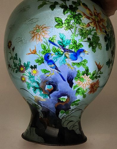 1930's Japanese Silver Plique a Jour Cloisonne Enamel Vase Butterfly