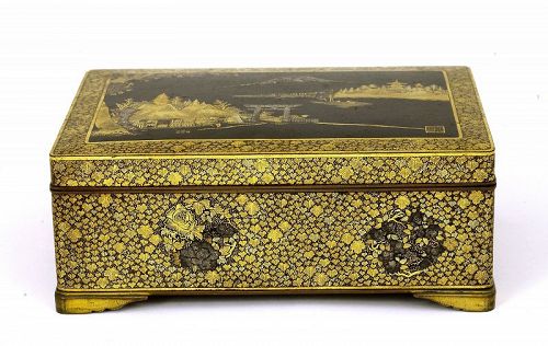 1900's Japanese Iron Mixed Metal Komai Style Damascene Box