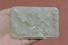 19C Chinese White Jade Nephrite Deep Carved Relief Plaque Plum