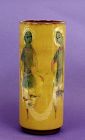 Polia Pillin Yellow Glaze Art Pottery Vase 3 Girl Figure & Fish Sg