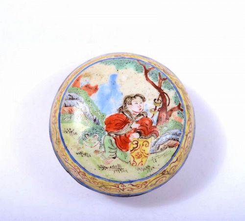 18/19C Chinese Canton Enamel Paste Ink Box Immortal God Toad  MK