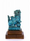 18C Chinese Turquoise Glazed Fu Dog Lion Incense Holder Bronze Stand