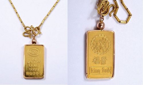 King Fook Hong Kong 10 gram Gold Bar Necklace