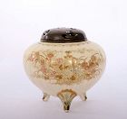 1900's Japanese Satsuma Incense Burner Censer Koro Silver Lid Signed