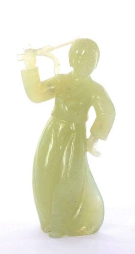 Chinese Cultural Revolution Serpentine Carved Korean Girl Figurine