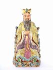 1930's Chinese Famille Rose Porcelain Seated Immortal Figure Statue Mk